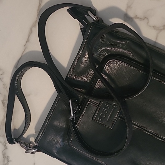 Fossil Cross Town Black Leather Slim Crossbody Messenger Bag Errands Practical - Picture 7 of 14